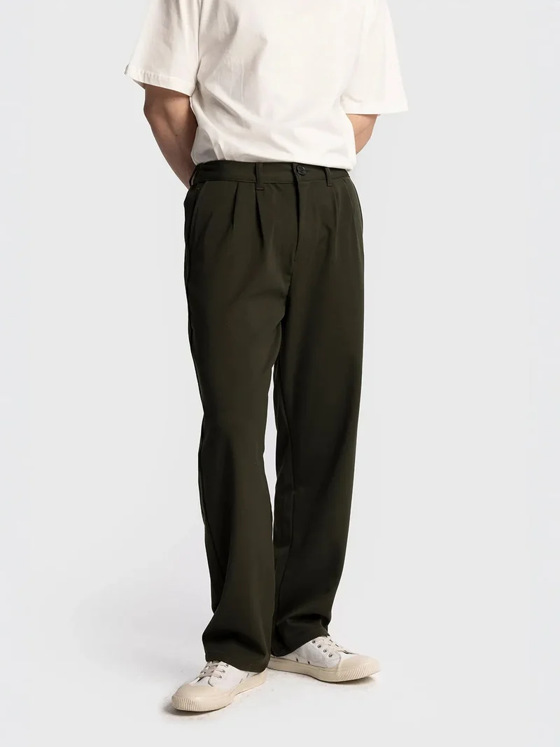 Giesto Khaki Green GIESTO Pleated Straight Leg Pants for Men | Best Price UAE